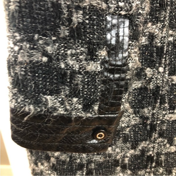 Tory Burch Black Gray Tweed Coat Faux Leather Trim, 8 - Picture 5 of 9